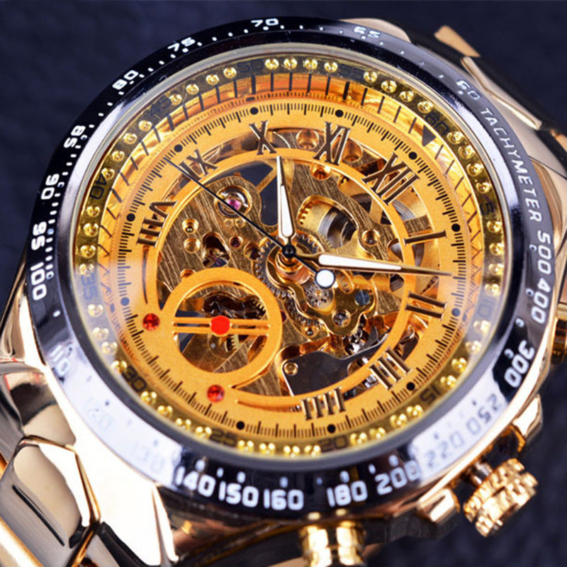 Men&#039;s Steel Band All-Gold Watch Hollow IPJ Electroplated Mechanical Watch