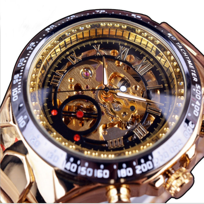 Men&#039;s Steel Band All-Gold Watch Hollow IPJ Electroplated Mechanical Watch