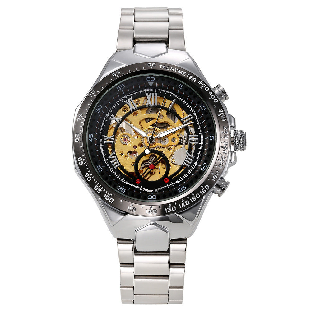 Men&#039;s Steel Band All-Gold Watch Hollow IPJ Electroplated Mechanical Watch